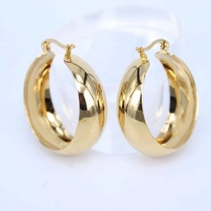NEW 18K Yellow Gold 2” Round Chunky Hoop Earrings